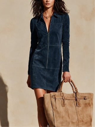 Eugenia | Suede Mini Dress with Half-Zip