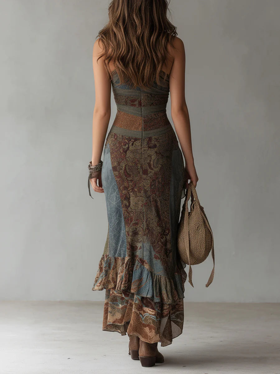Elena | Asymmetric Print Maxi Dress