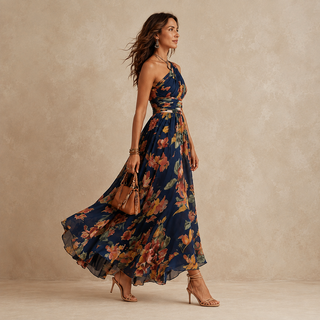 Celeste | One-Shoulder Floral Maxi Wedding Guest Dress