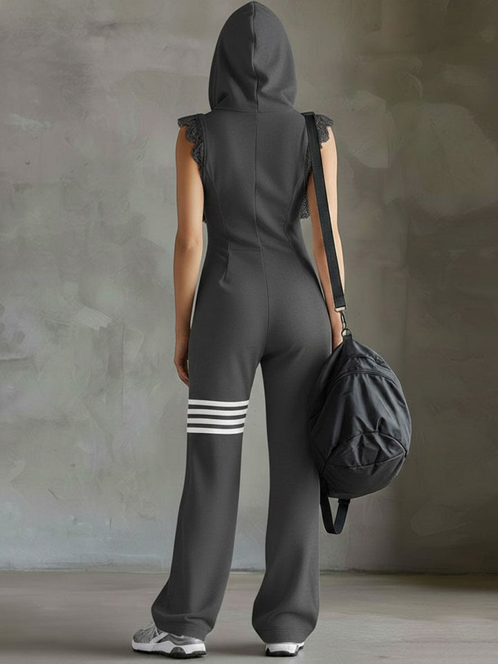 Giada™ | Retro Hooded Sports Jumpsuit with Stripes