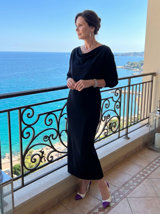 Romy | Draped Neckline Fitted Skirt Midi Dress