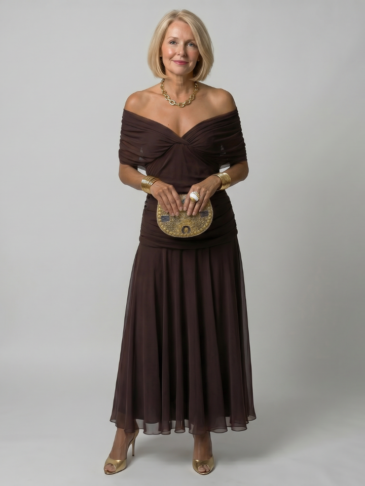 Vivian & Claire™ | Off Shoulder Flow Midi Dress