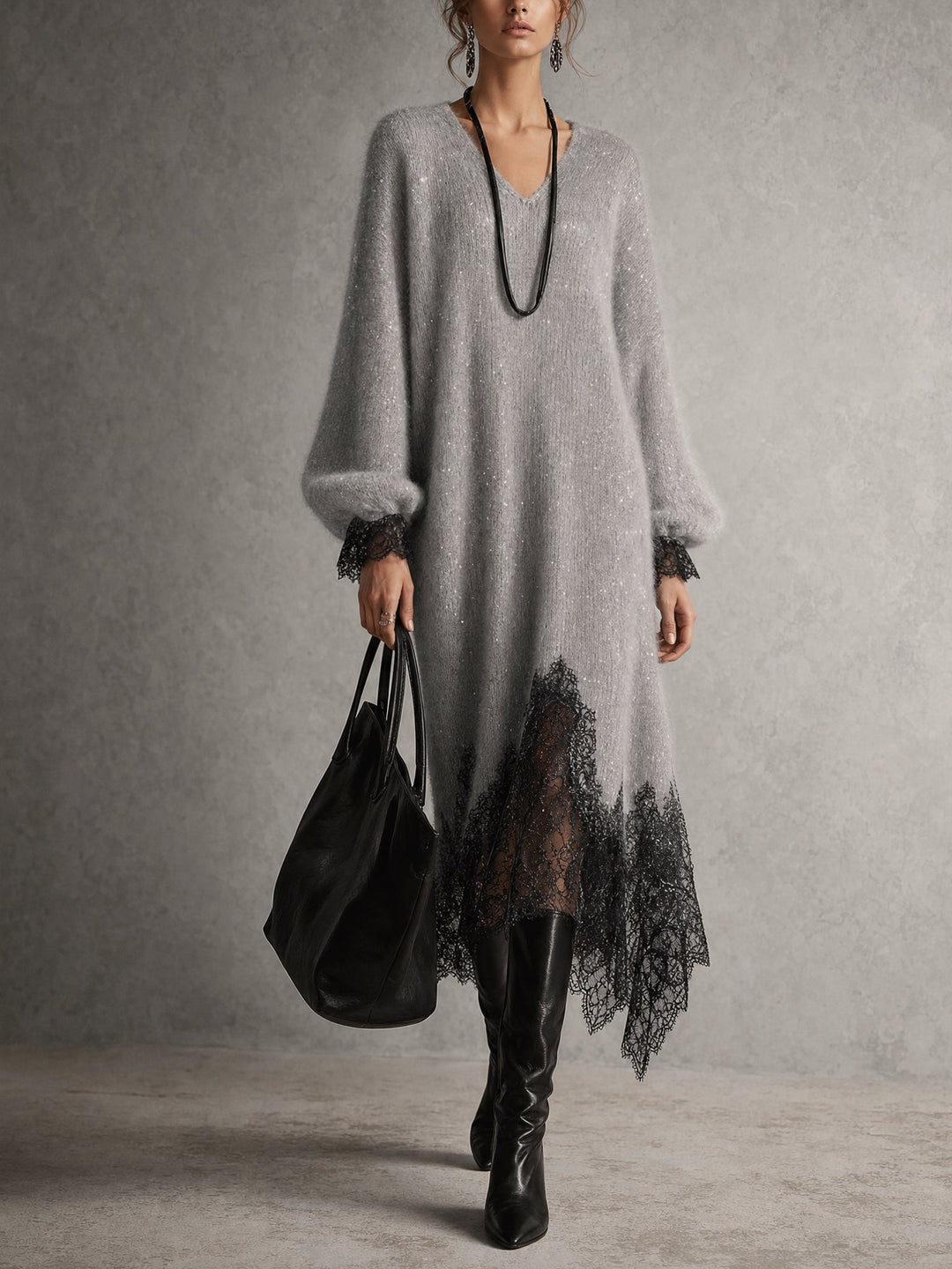 Linda | Lace Hem Knit Midi Dress