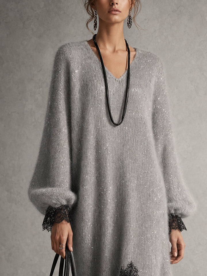Linda | Lace Hem Knit Midi Dress