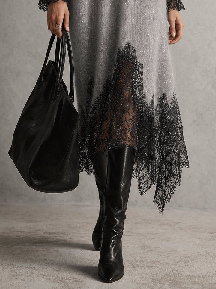 Linda | Lace Hem Knit Midi Dress