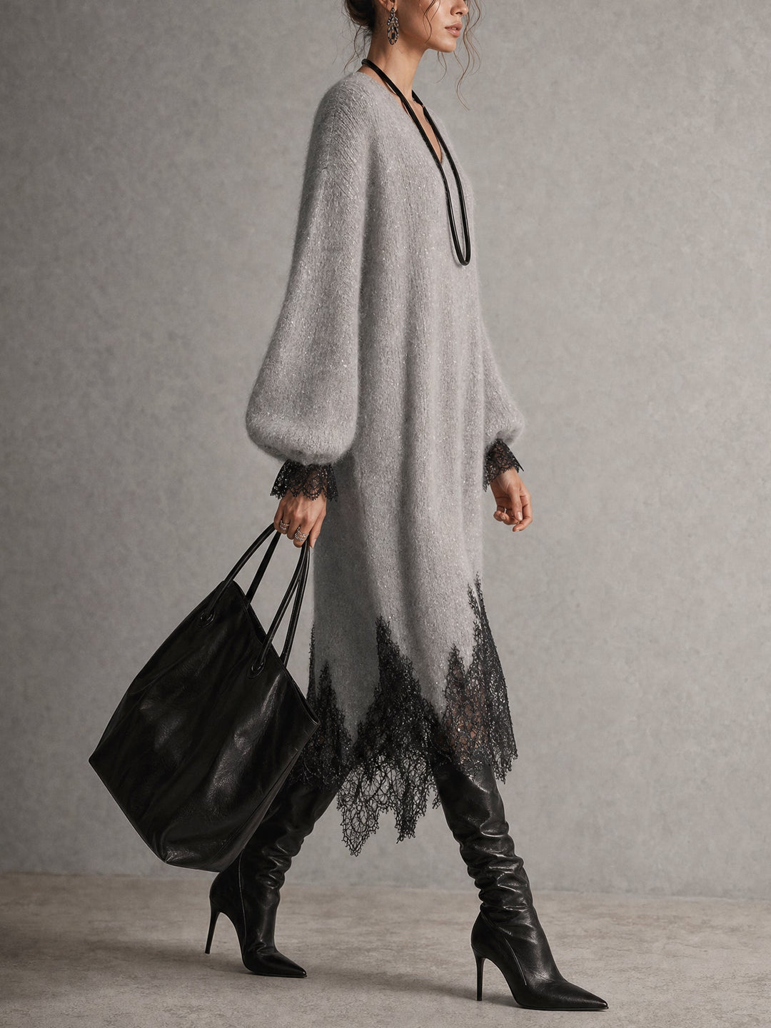 Linda | Lace Hem Knit Midi Dress