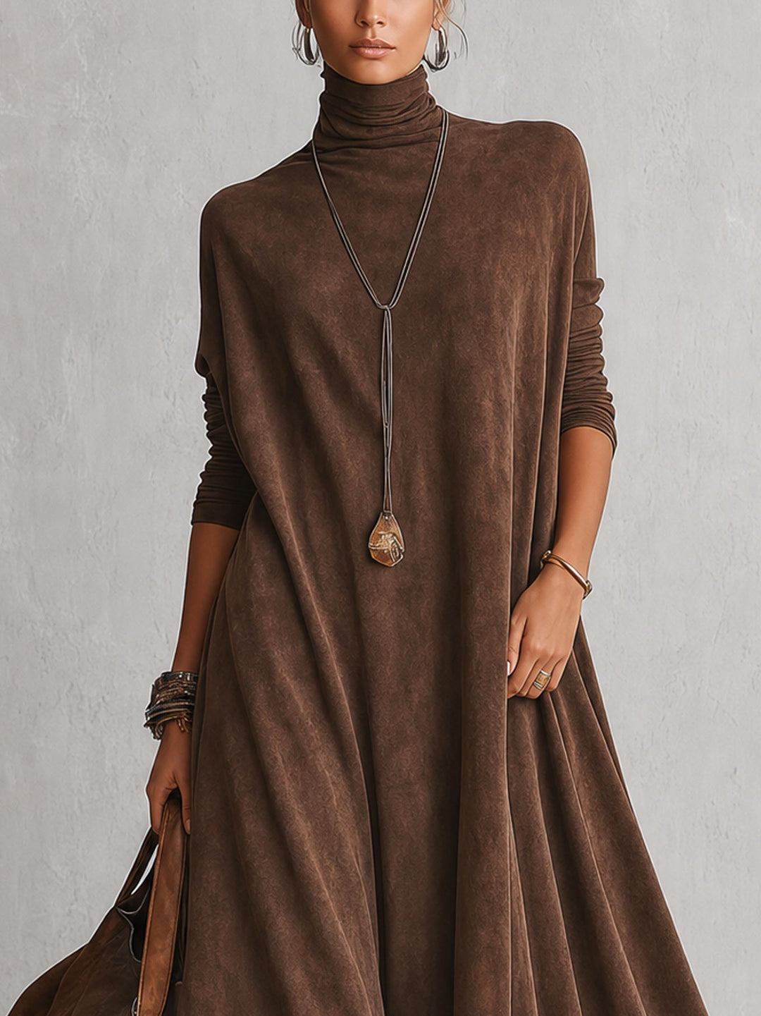 Piera | Faux Suede Maxi Dress with Lace Hem