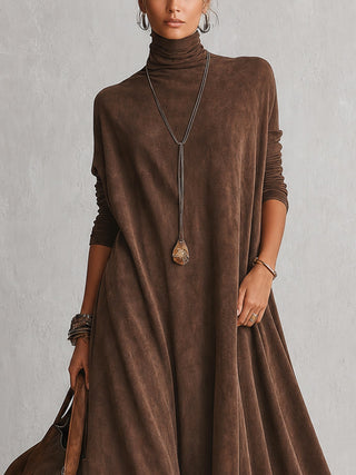 Piera | Faux Suede Maxi Dress with Lace Hem