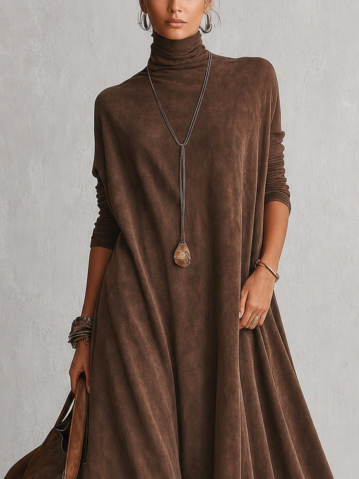 Piera | Faux Suede Maxi Dress with Lace Hem