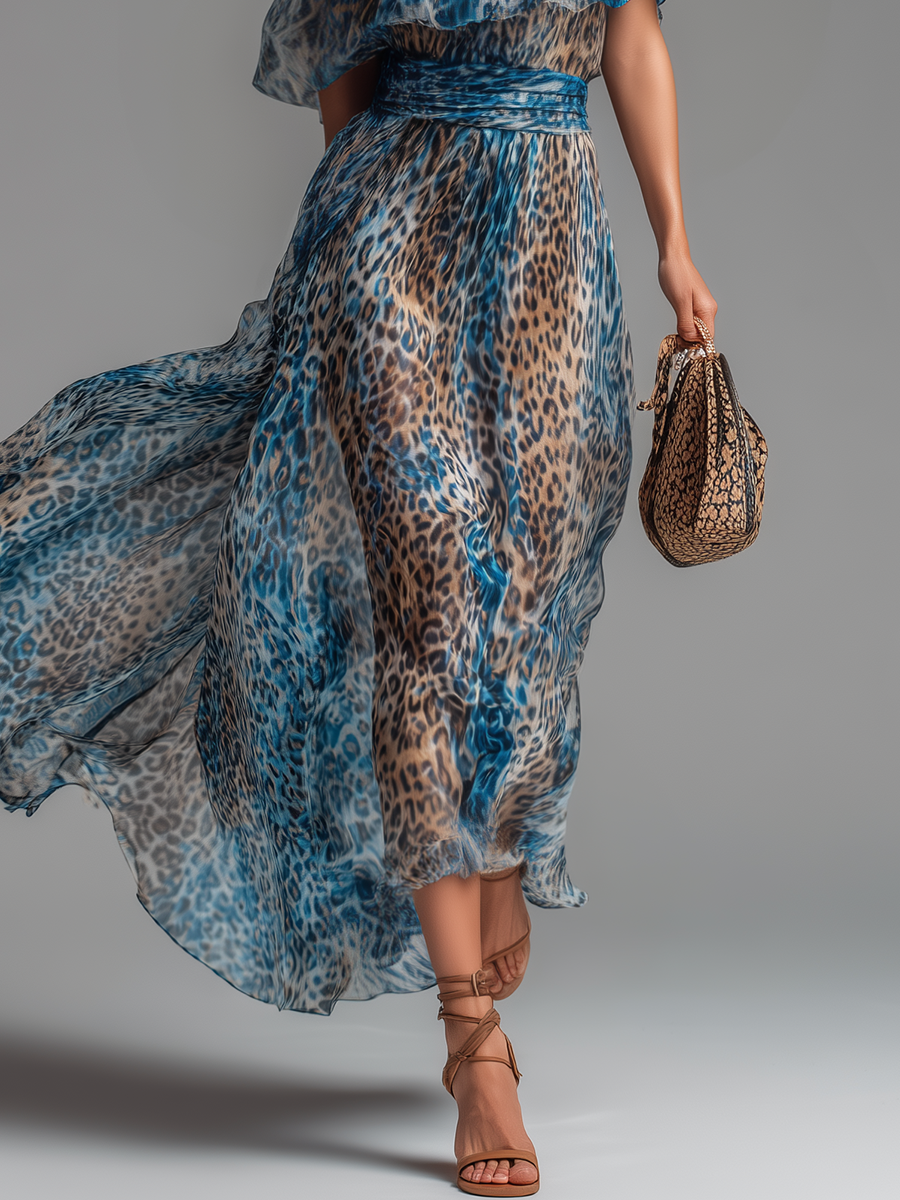 Léana™ | Long Leopard Dress with Bare Shoulders