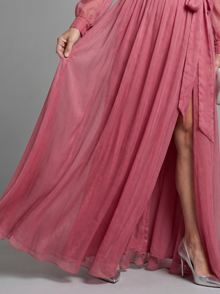 Meredith | Long Sleeve Wrap Sheer Flowing Maxi Dress