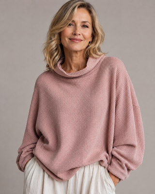 Margot | Waffle-Knit Oversized Cowl Neck Top