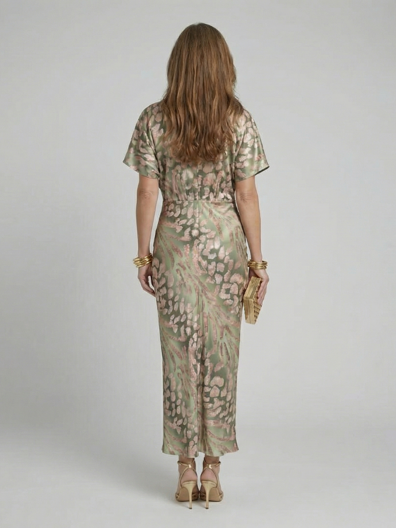 Vivian & Claire™ | Abstract Print V Neck Twist Waist Midi Dress