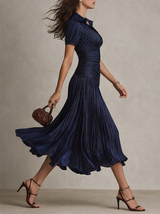 Adriana™ | Vintage Striped Satin Midi Dress