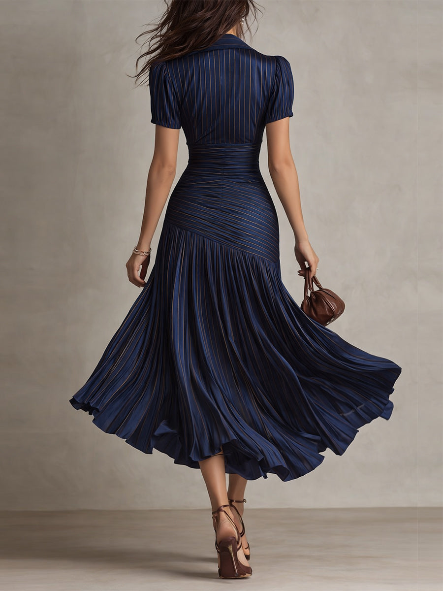 Adriana™ | Vintage Striped Satin Midi Dress