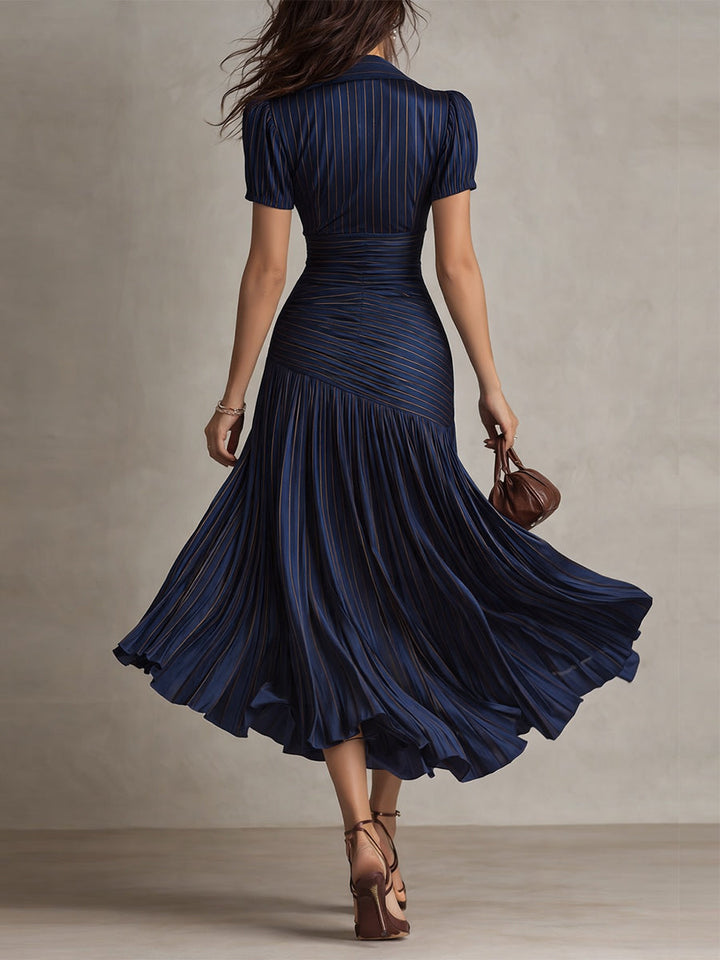 Adriana™ | Vintage Striped Satin Midi Dress