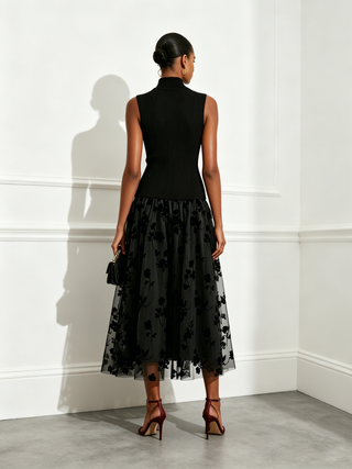 Addie | Flocked High-Neck Maxi Dress