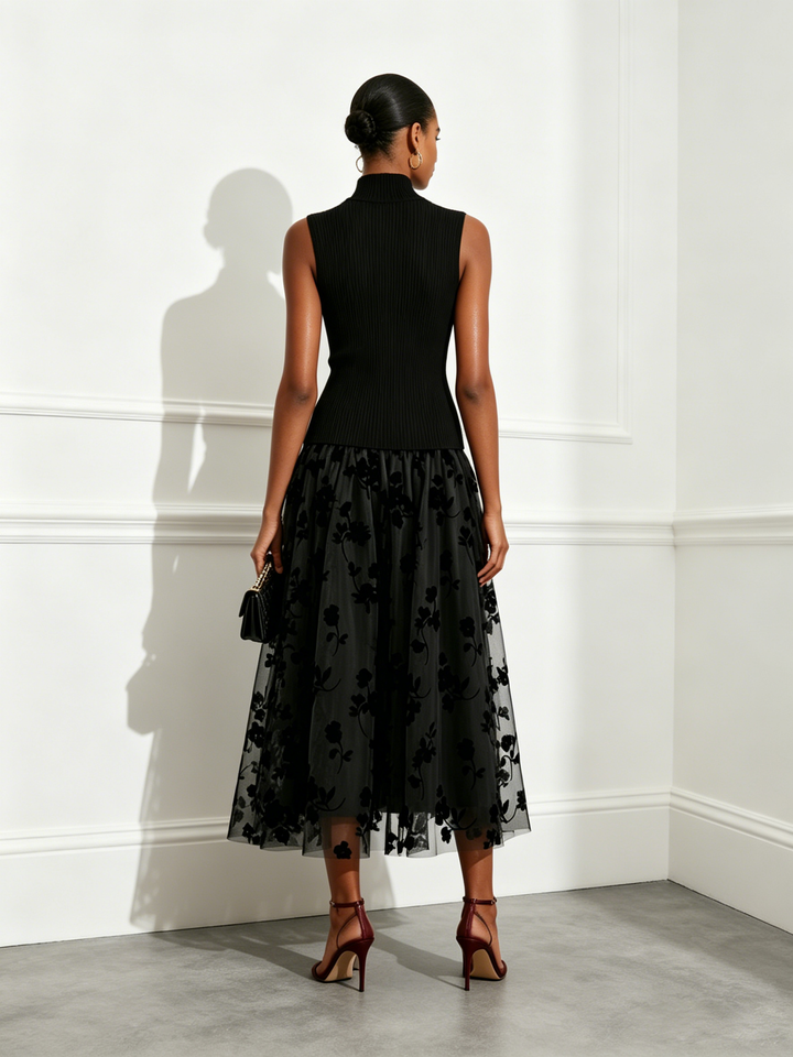 Addie | Flocked High-Neck Maxi Dress