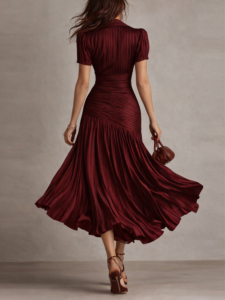 Adriana™ | Vintage Striped Satin Midi Dress