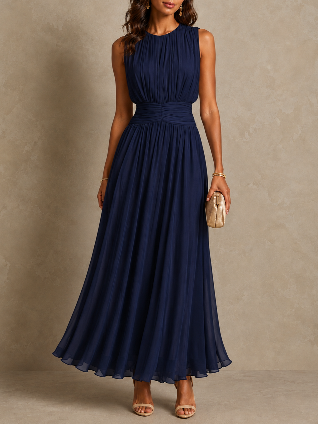 June | Ruched Waist Sleeveless Maxi Dress