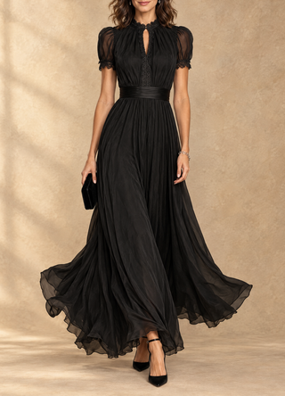 Elia Gathered Waist Keyhole Maxi Dress