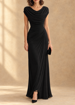 Cynthia Cowl Neck Draped Mesh Maxi Dress