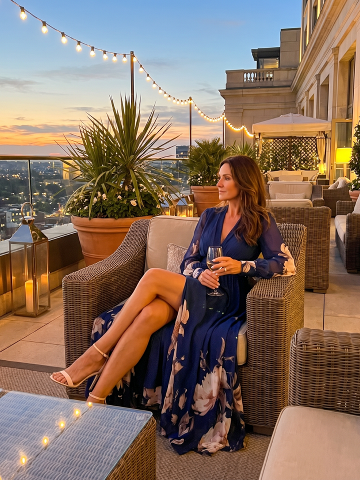 Zelia | Pleated Sheer-Sleeve Maxi Dress