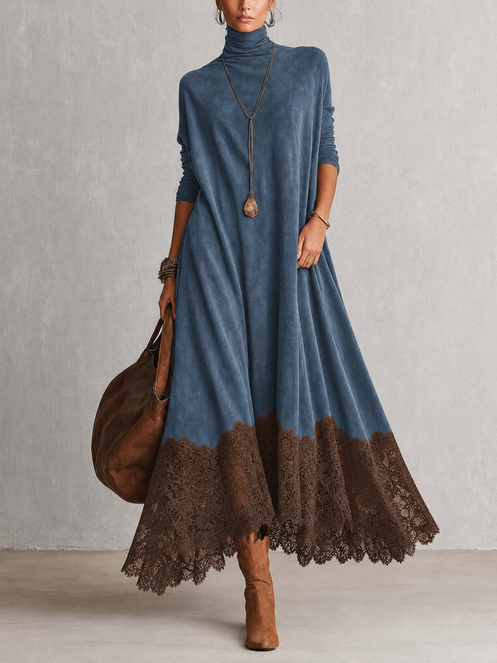 Petra | Faux Suede Maxi Dress with Lace Hem