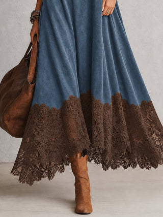Petra | Faux Suede Maxi Dress with Lace Hem