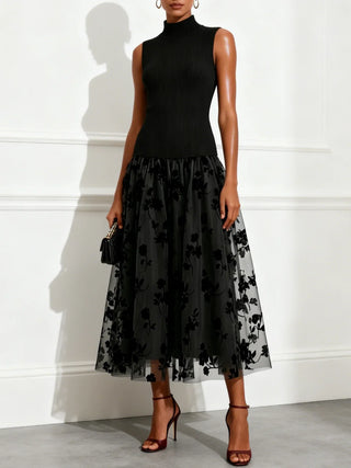 Addie | Flocked High-Neck Maxi Dress