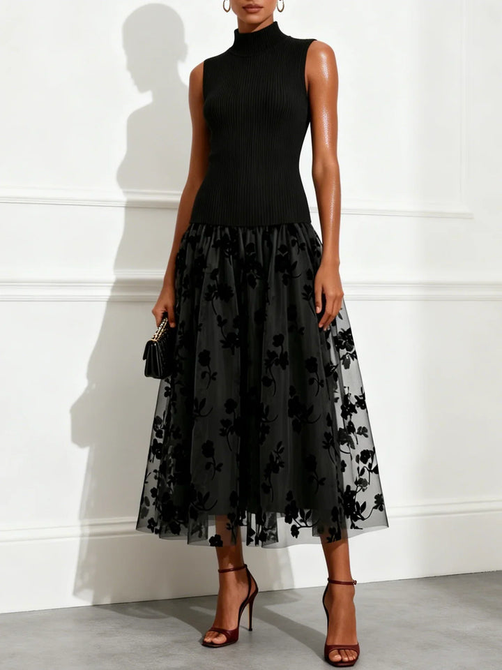Addie | Flocked High-Neck Maxi Dress