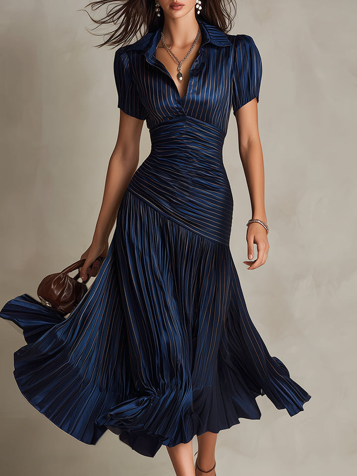 Adriana™ | Vintage Striped Satin Midi Dress