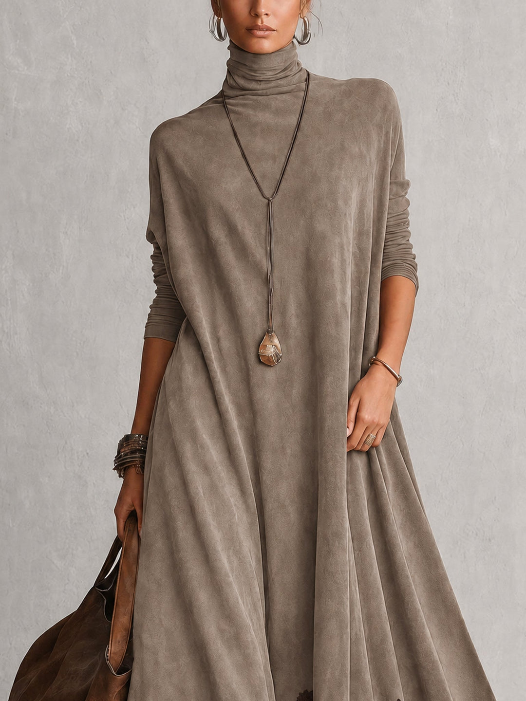 Porzia | Faux Suede Maxi Dress with Lace Hem