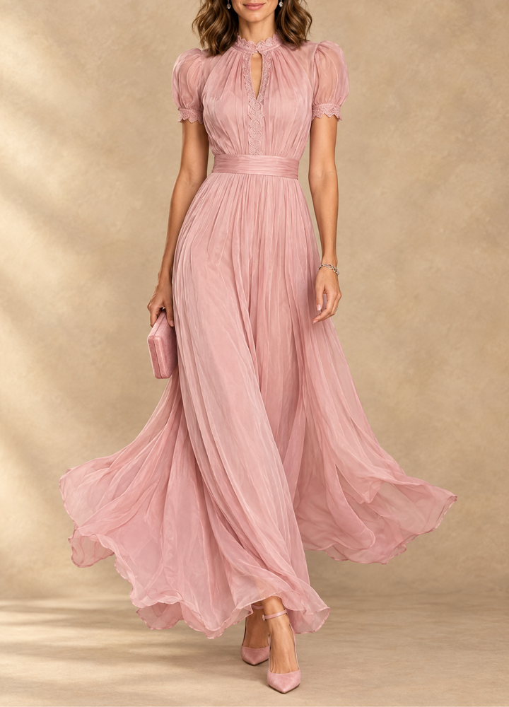 Elia Gathered Waist Keyhole Maxi Dress