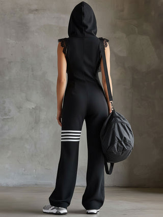 Giada™ | Retro Hooded Sports Jumpsuit with Stripes