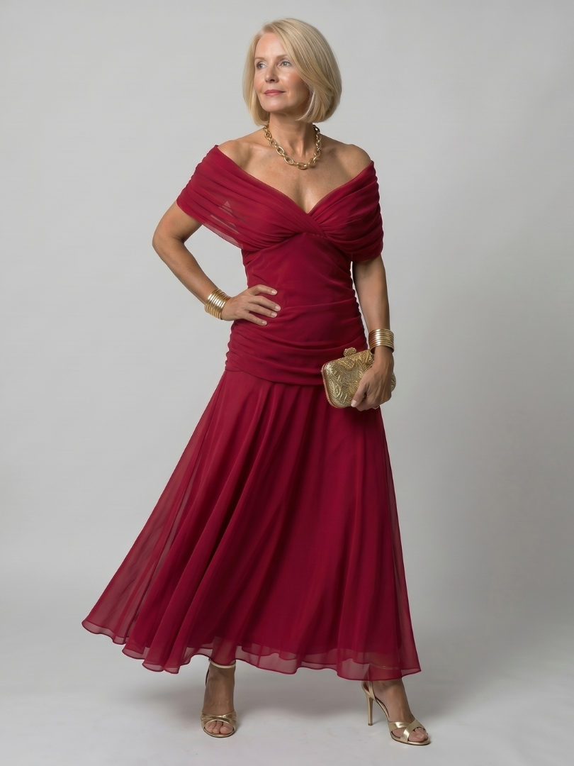 Vivian & Claire™ | Off Shoulder Flow Midi Dress