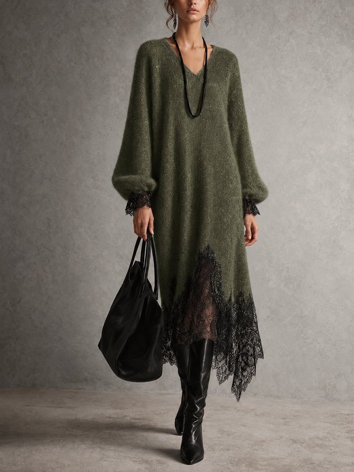 Linda | Lace Hem Knit Midi Dress
