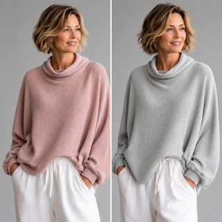 Margot | Waffle-Knit Oversized Cowl Neck Top