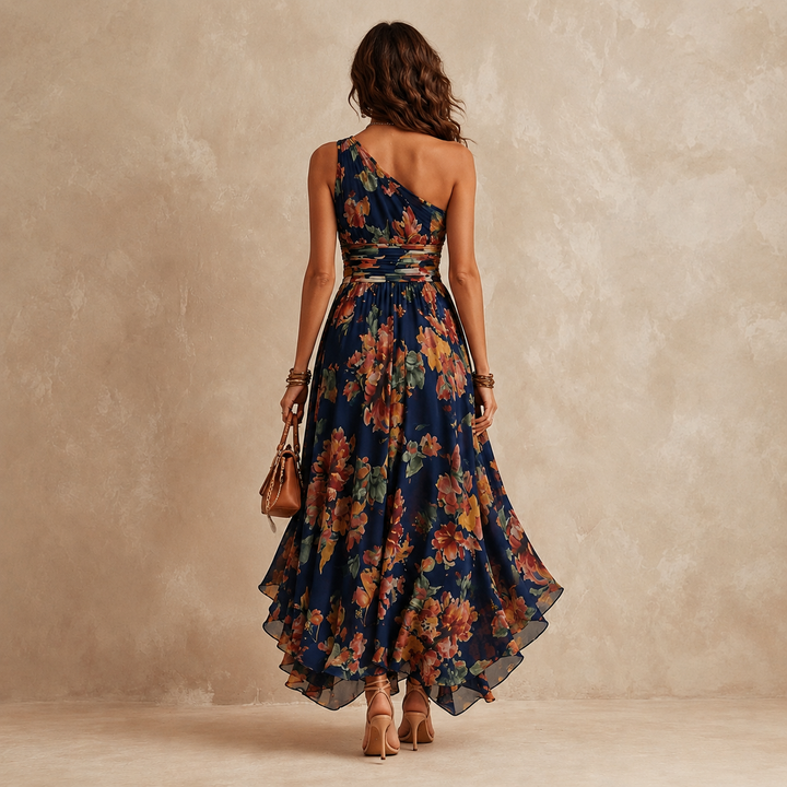 Celeste | One-Shoulder Floral Maxi Wedding Guest Dress