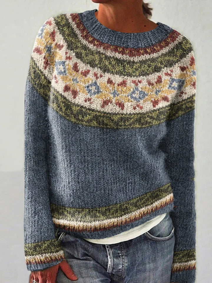 V|C - Blue Floral Yoke Knit Sweater Pamela