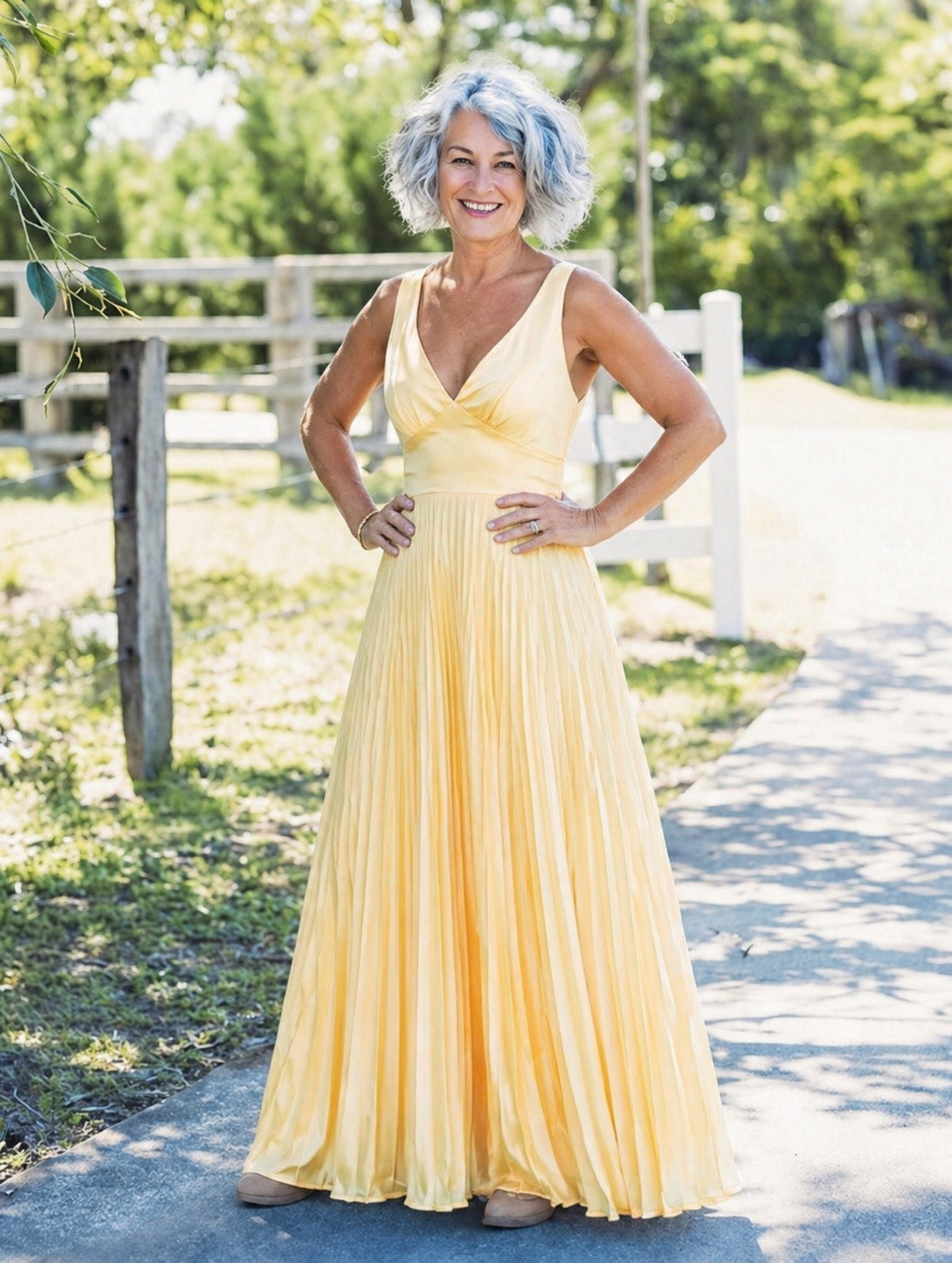 Vivian & Claire™ | Pleated V-Neck Maxi Dress