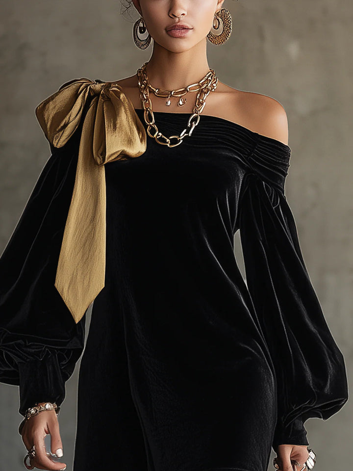 Simone | Black Velvet Off-Shoulder Mini Dress