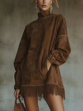Gabriella | Faux-Suede Fringe Dress