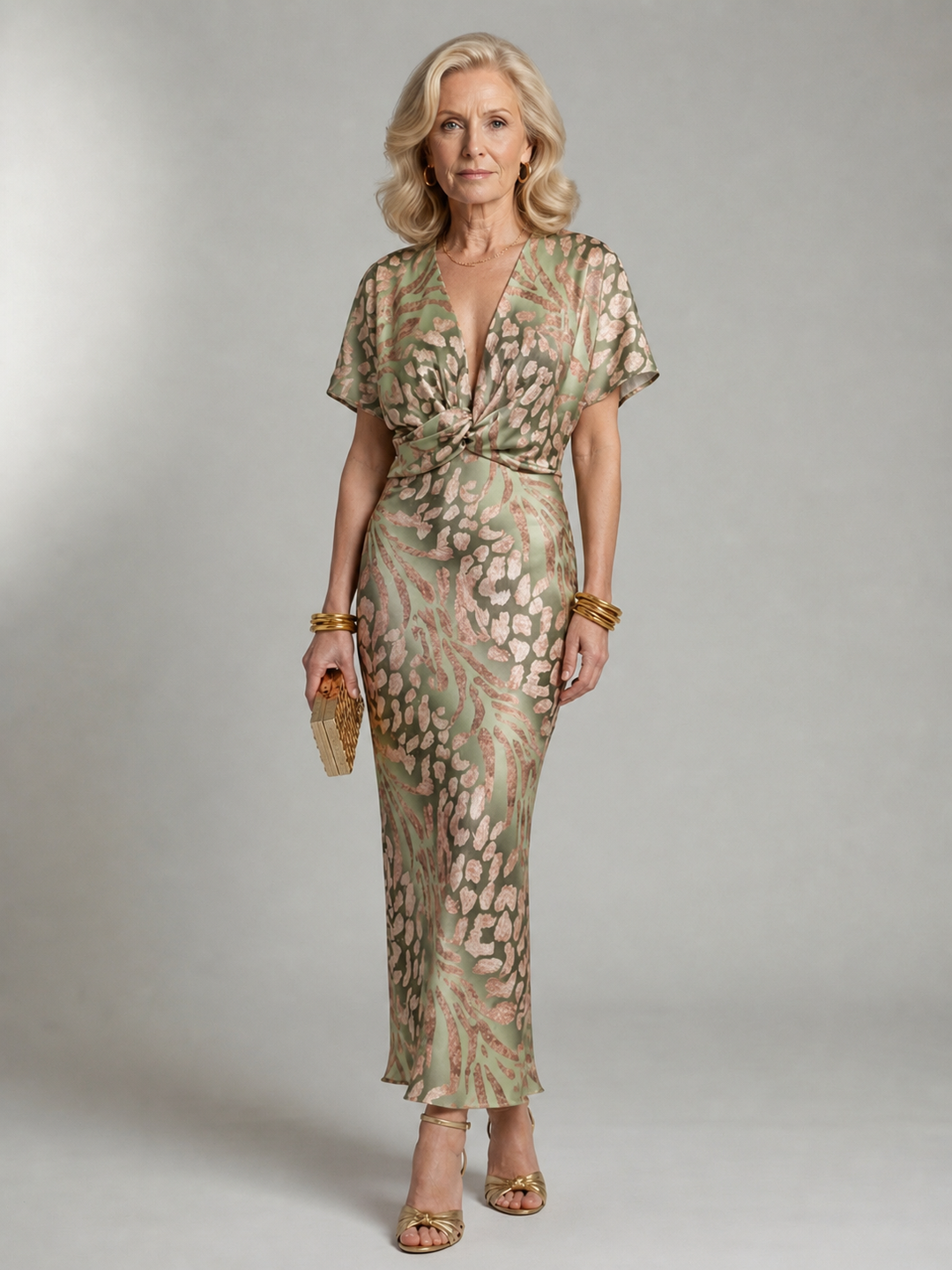 Vivian & Claire™ | Abstract Print V Neck Twist Waist Midi Dress