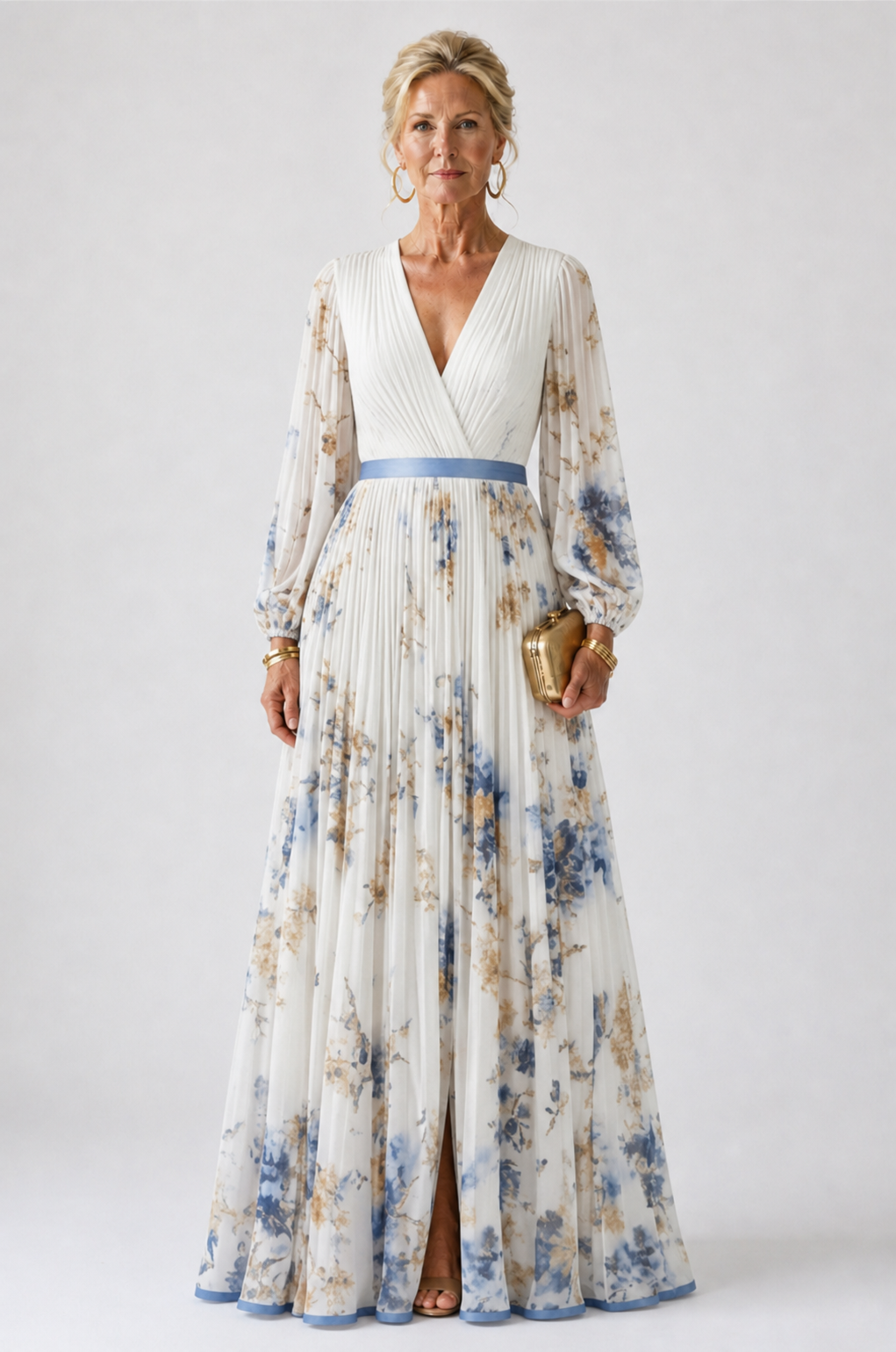 Vivian & Claire™ | Long Sleeve V Neck Floral Maxi Dress