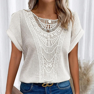 V|C - Crochet Trim Waffle Knit Top Sharon