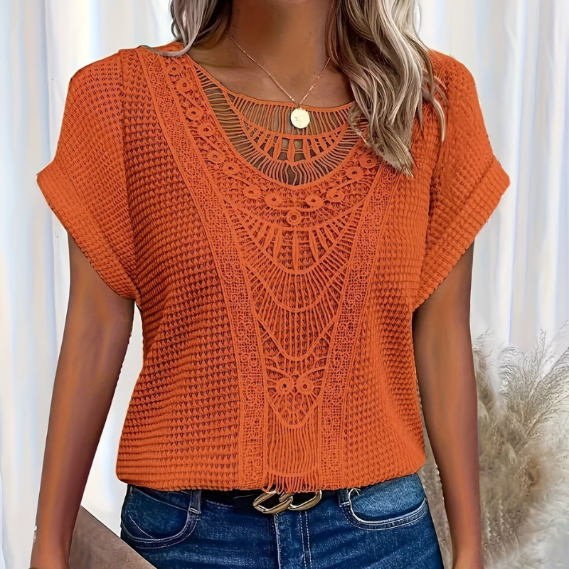V|C - Crochet Trim Waffle Knit Top Sharon