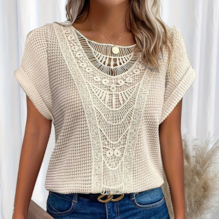 V|C - Crochet Trim Waffle Knit Top Sharon