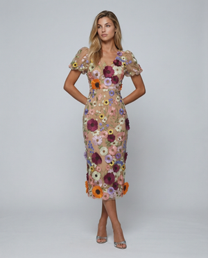 Amelia Thornton | V Neck Floral Embroidered Midi Dress For Women