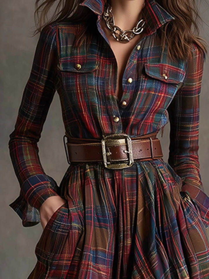 Beatrice | Belted Plaid Maxi Dress